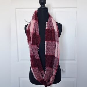 NEW Charter Club Pink Burgundy Plaid Chenille Loop Infinity Scarf, One Size